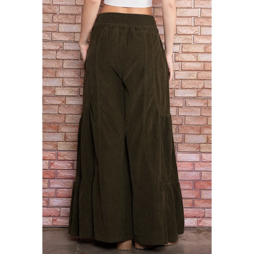 Blue Velvet Ultra Wide Leg Corduroy Pull On Pants in Dark Olive - Picture 5 of 9